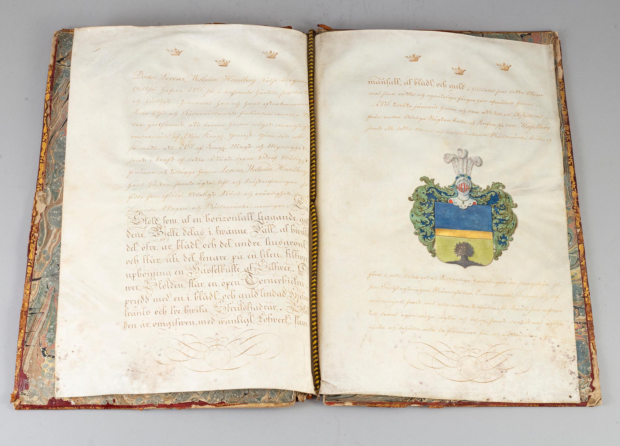 SKÖLDEBREV,  för adliga ätten von Haselberg (ointr).