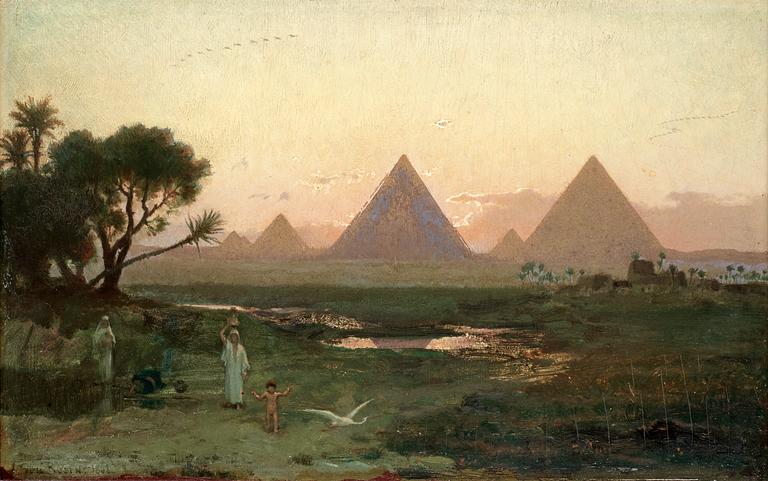 Georg von Rosen, The pyramids at Giza from the bank of the Nile.