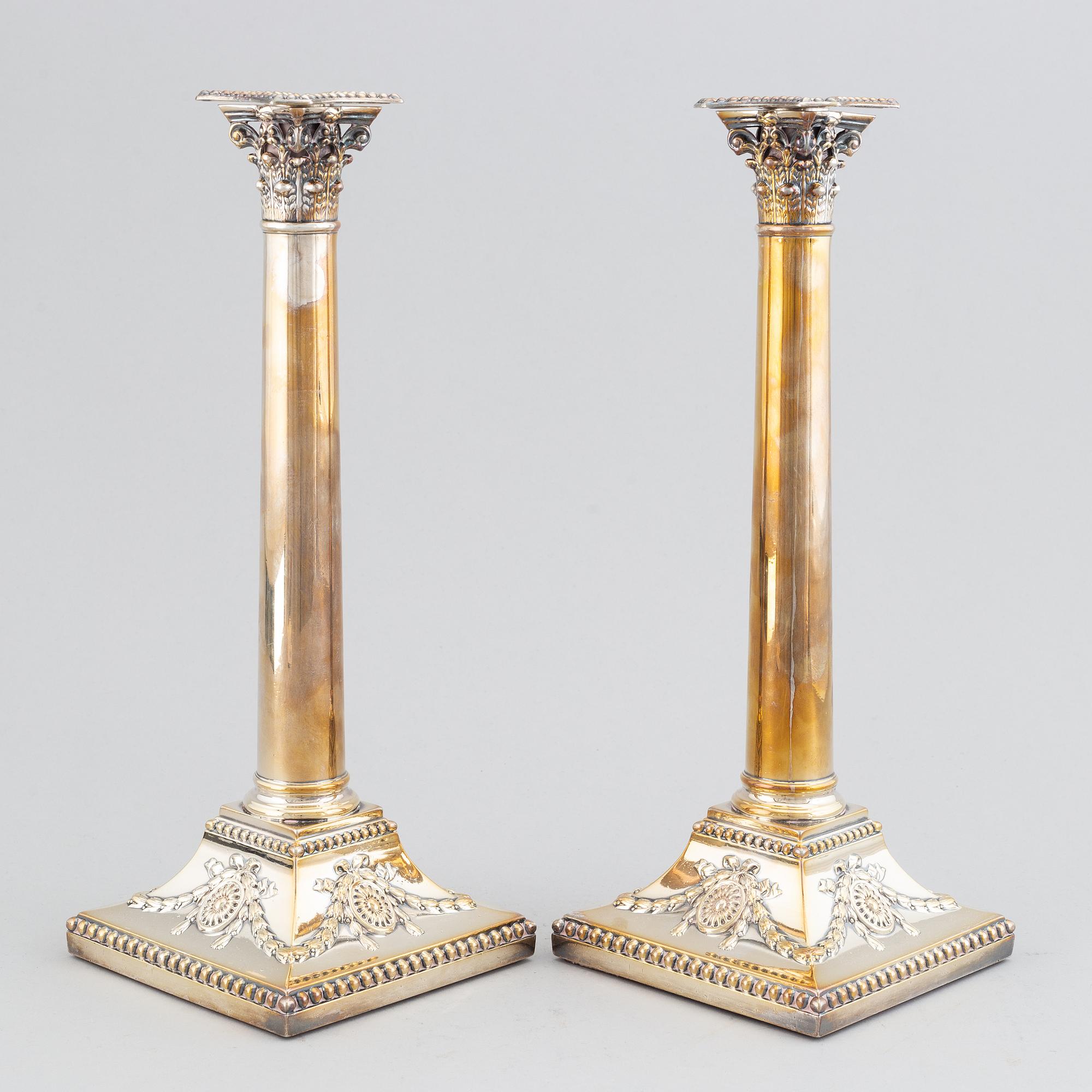 A pair of George III candlesticks, by John Parsons and Co., Sheffield 1788.