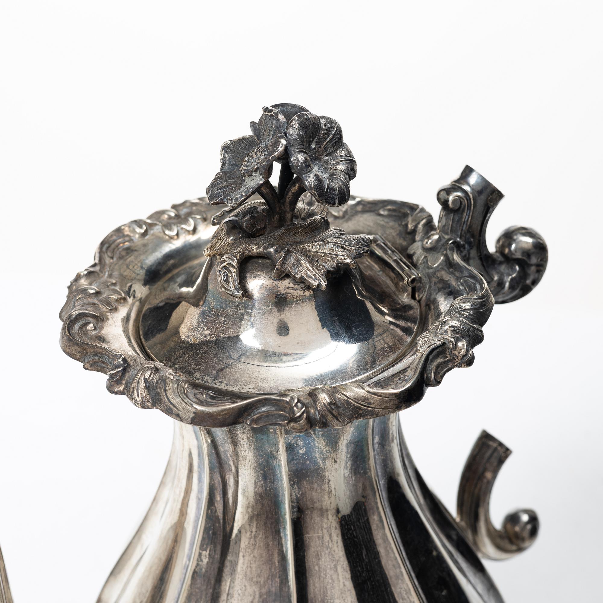 A Swedish silver coffee pot, mark of Christian Hammer, Stockholm 1856.