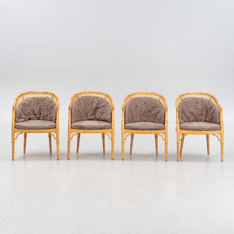 Armchairs, rattan, 4 pcs, second half of the 20th century.