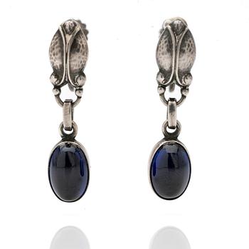 Georg Jensen, Earrings, a pair, sterling silver with blue stone.