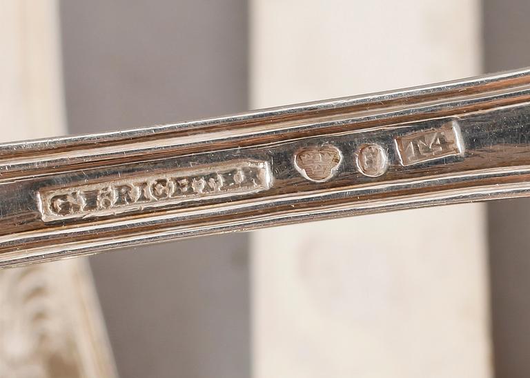 BESTICK, 21 delar, silver, modell Kings pattern, engelsk snäckmodell, GW Richter, bla 1849. Total vikt ca 1226 g.