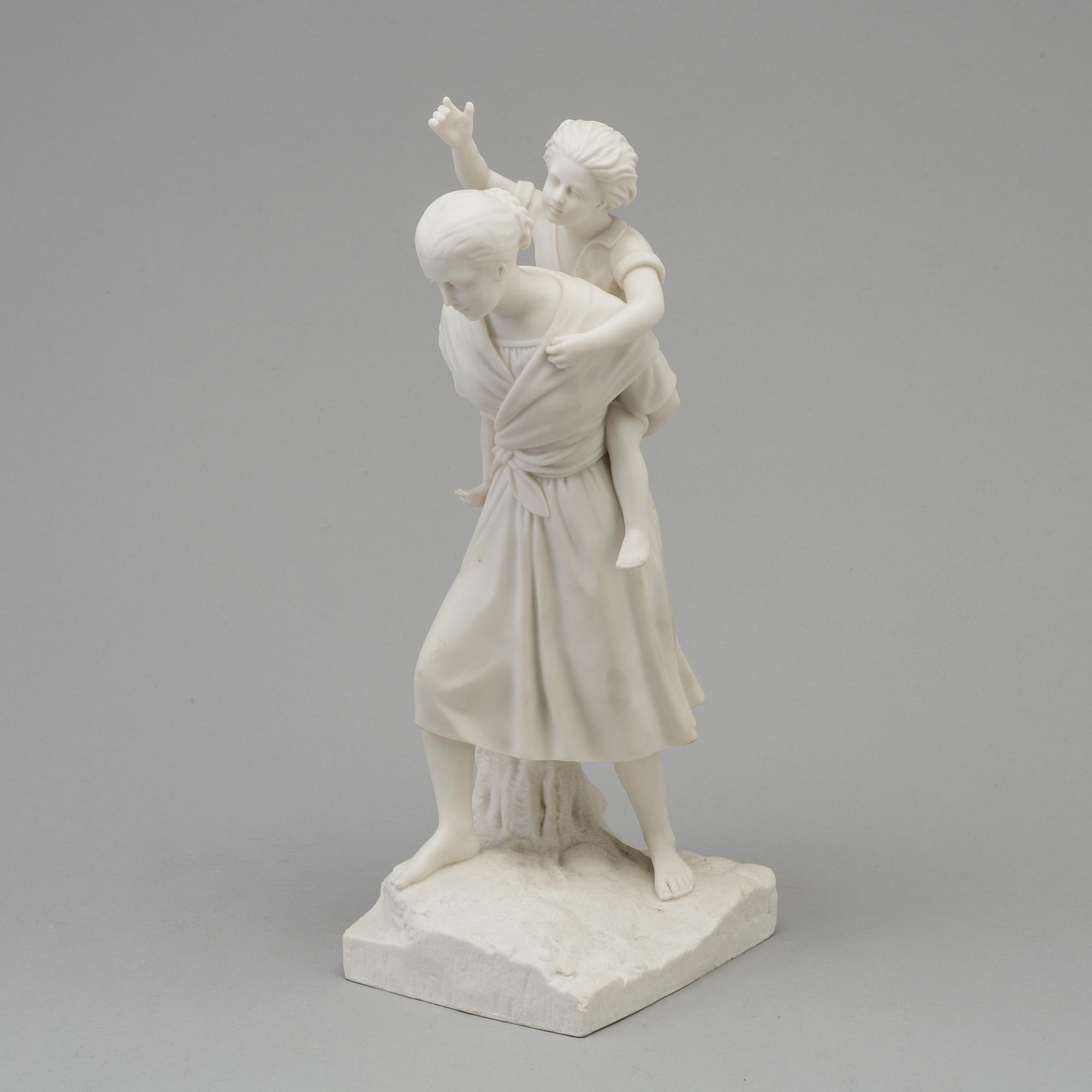 A parian sculpture of a girl with a boy on her shoulder, after desing by Adéle Rudensköld, Gustafsberg, 1960's.