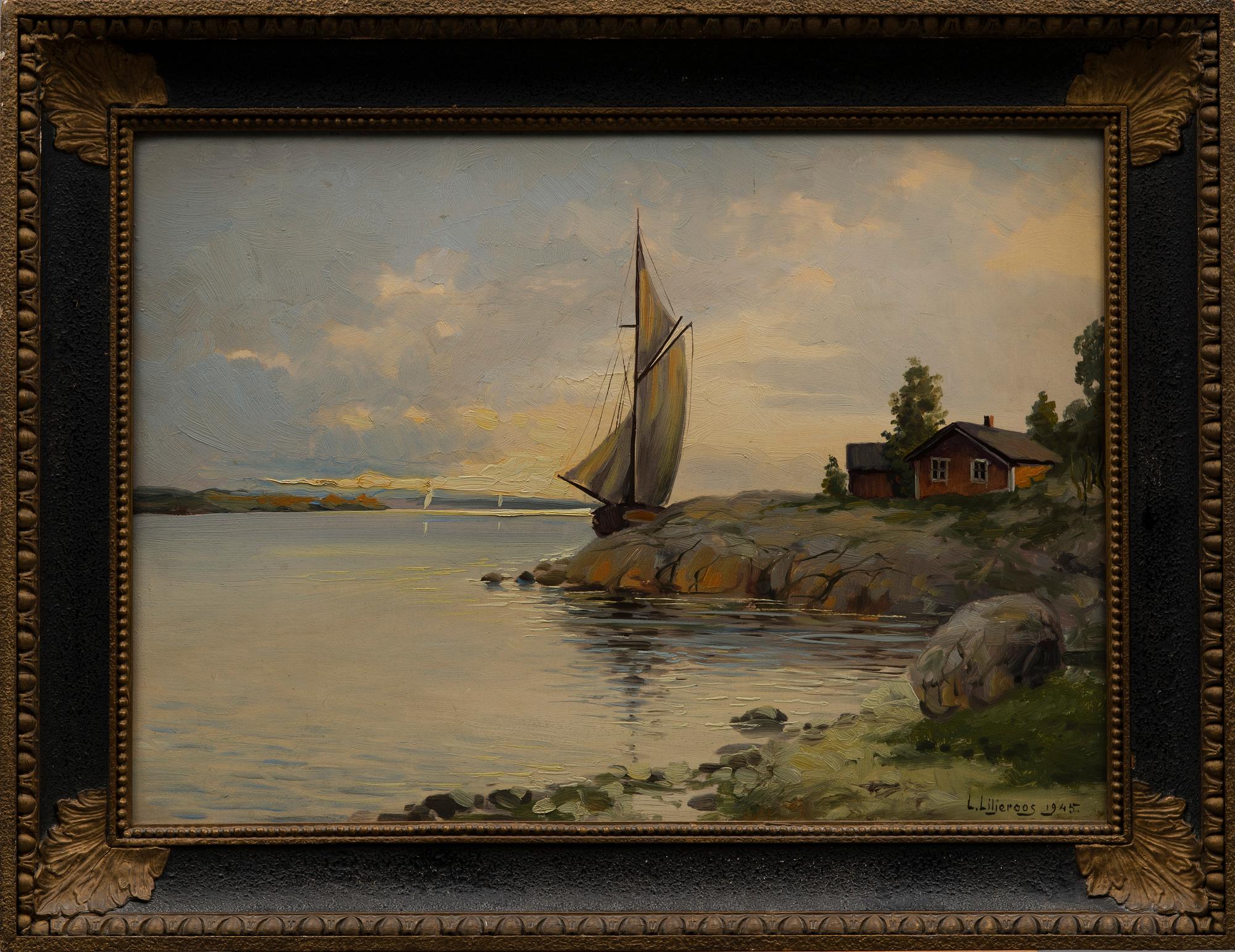 LENNART LILJEROOS, öljy levylle, signeerattu ja päivätty 1945.