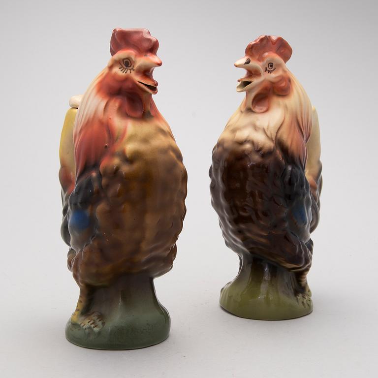 A pair of creamware cockerel decanters. Kirov's porcelain factory.