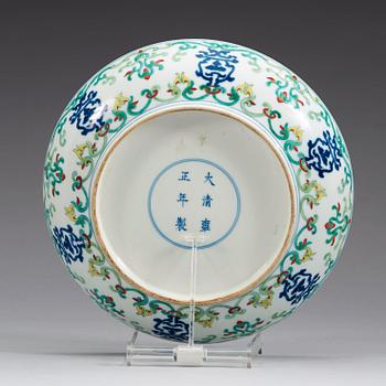 A doucai dish, Qing dynasty (1644-1912), with Yongzheng six character mark.