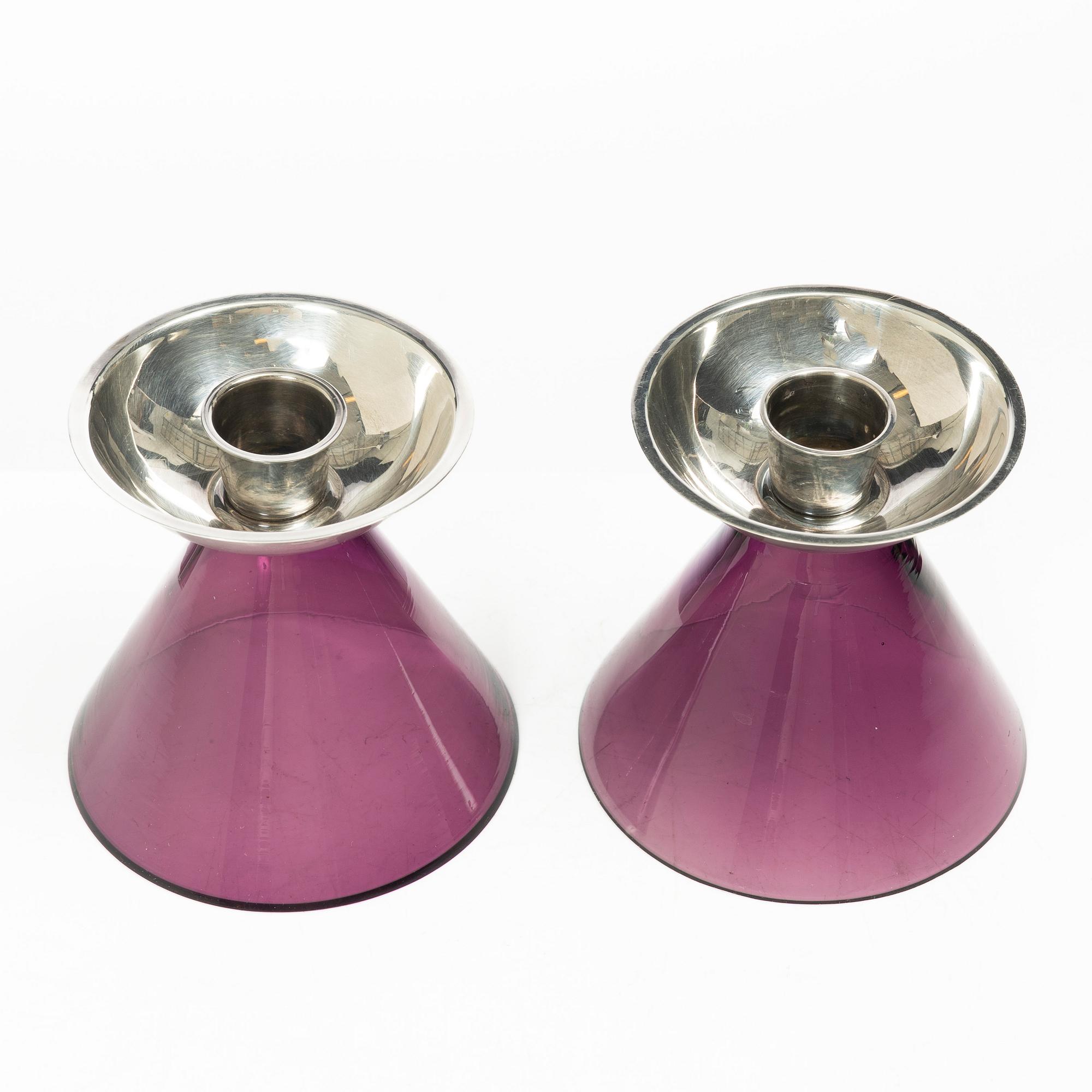 Eino Räsänen, ljusstakar, ett par, silver och glas, Kuopio, Finland 1966.