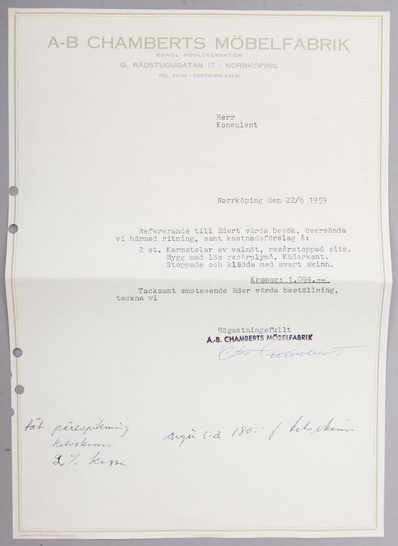 FÅTÖLJER, 1 par, AB Chamberts Möbelfabrik, 1959.