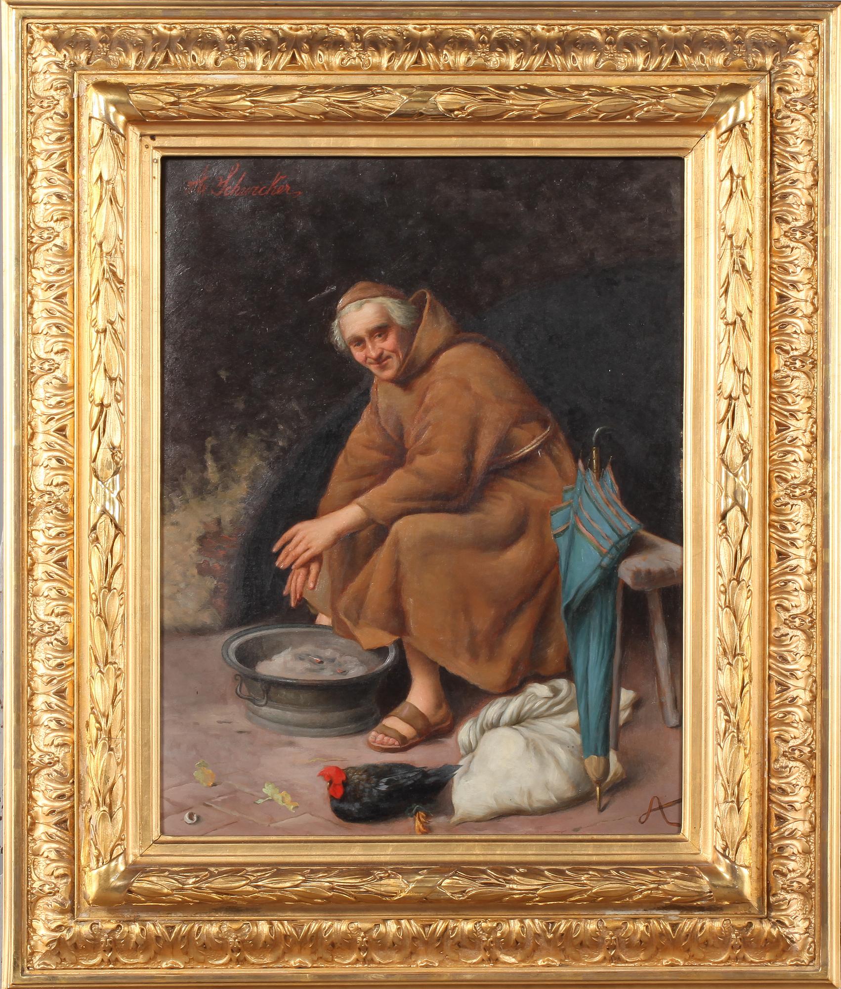 OKÄND KONSTNÄR, olja på duk, signerad A. Schwicker, omkring 1900.