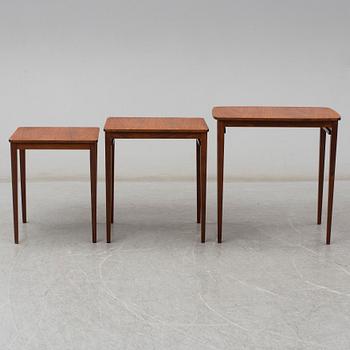 A Swedish three piece nesting table, Gärsnäs, 1960s.