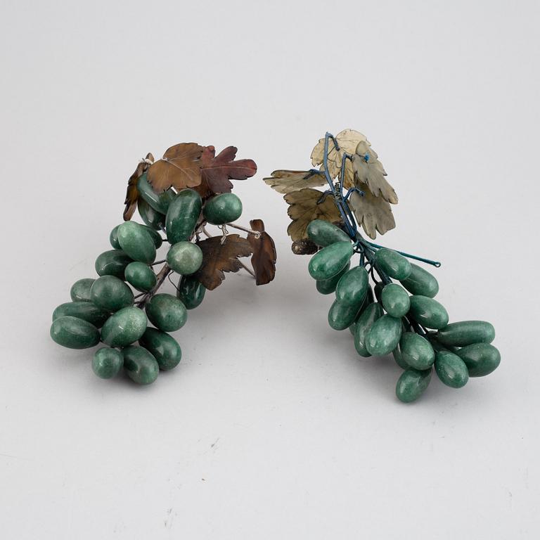 Two glass and stone grapes decorations, 20th century.