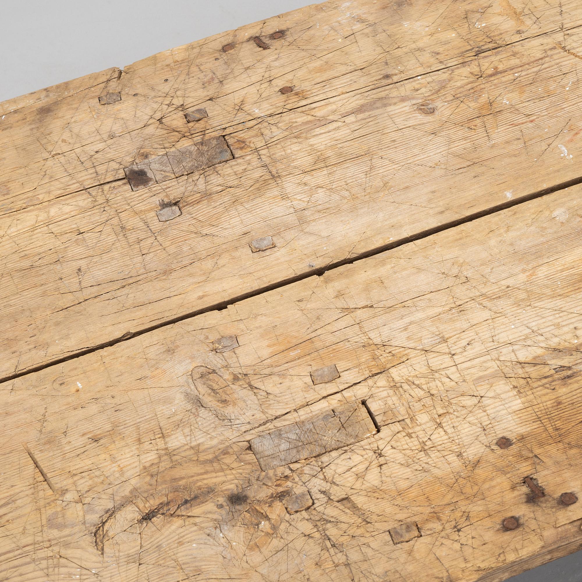 A pine bench, 19th Century.