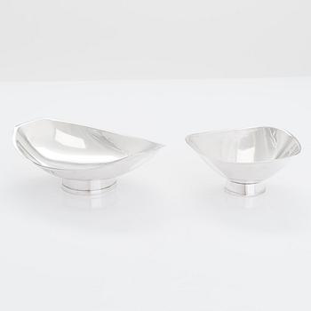 Two sterling silver bowls, Gustav Jansson 1955, 1960, and eight similar silver punsch cups, GAB and CGH 1933-41. Sweden.