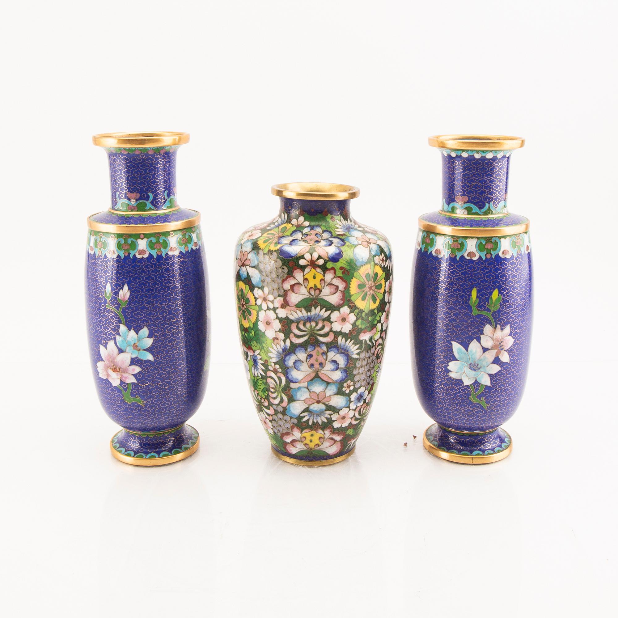 A set of three Chinese enameled vases 20th century.