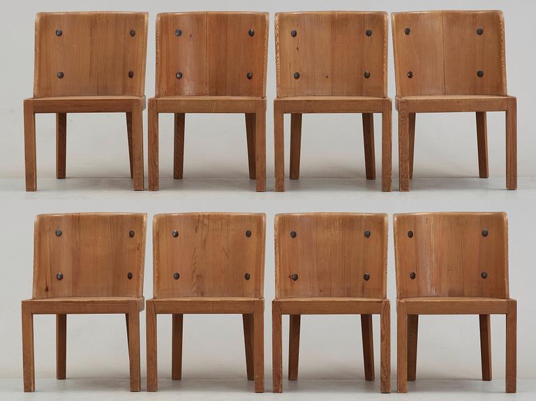 A set of eight Axel Einar Hjorth stained pine 'Lovö' chairs, Nordiska Kompaniet.