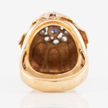 Ring, Hans Scherlund, 18K gold with white and blue stones.
