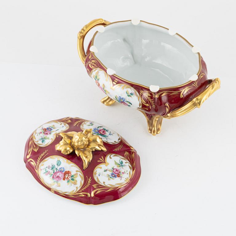 Tureen with lid and tray, Limoges, France, 20th Century.