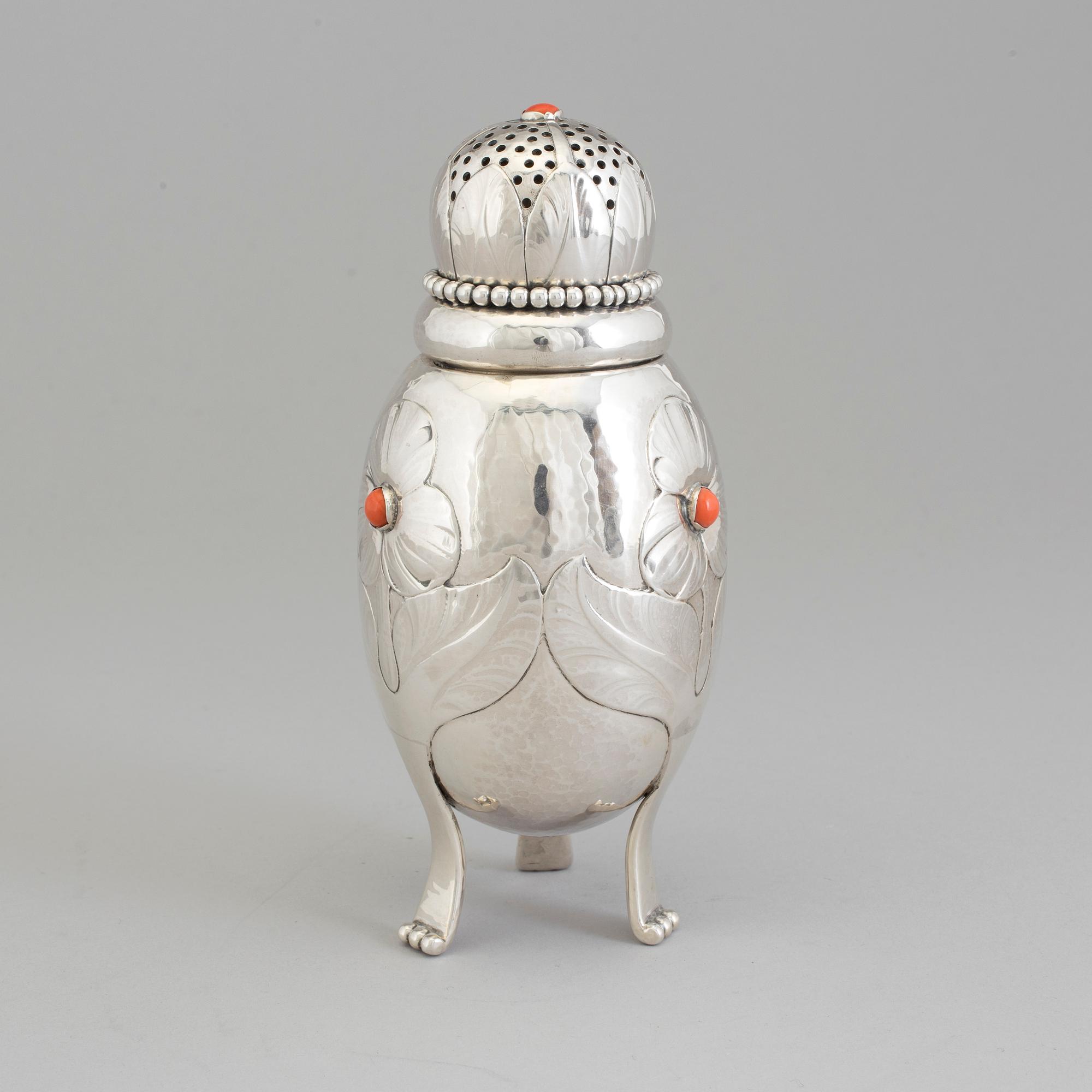 A Swedish Art Nouveau silver sugar shaker, maker's mark Claes Emil Andrén, Gothenburg, 1920.
