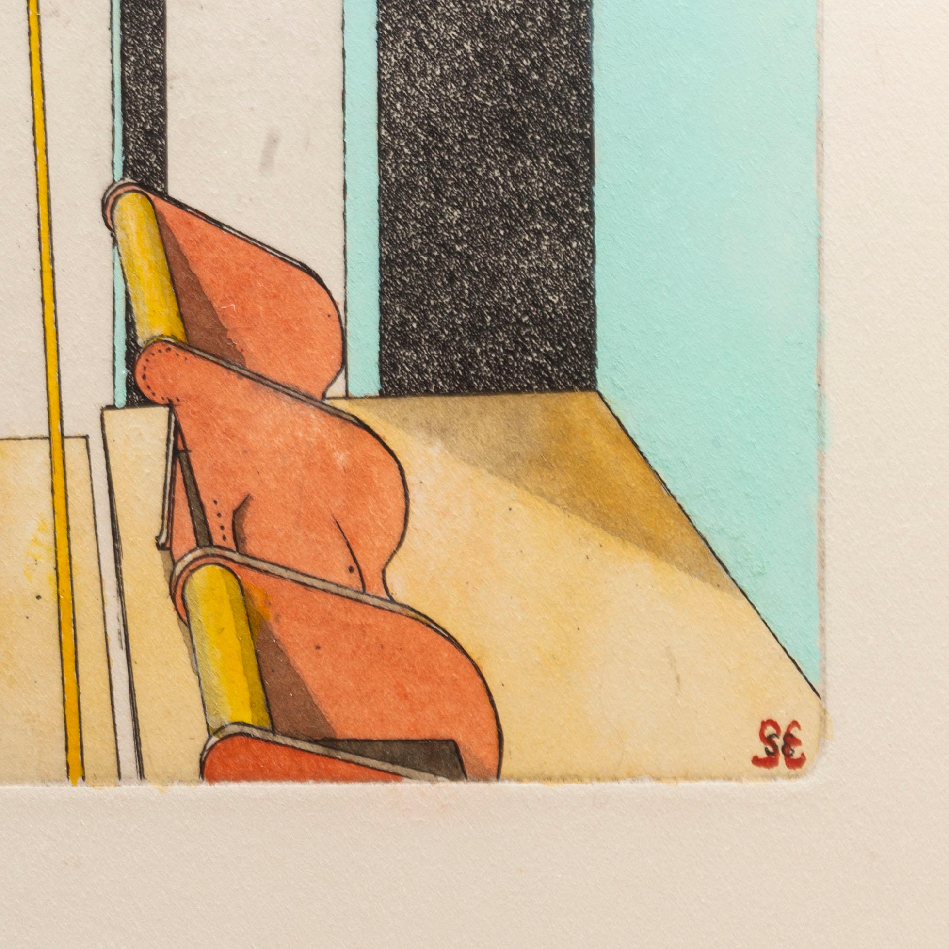 STEN EKLUND, handkolorerad etsning, signerad.