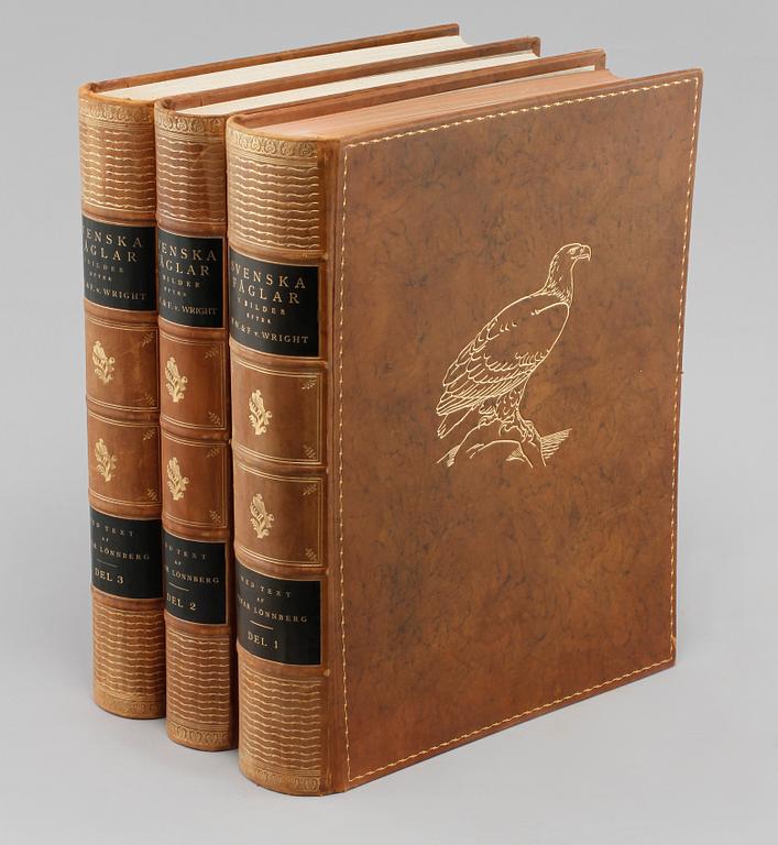 BOKVERK, 3 vol, "Svenska fåglar", MW. & F. von Wright, Stockholm 1924-1929.