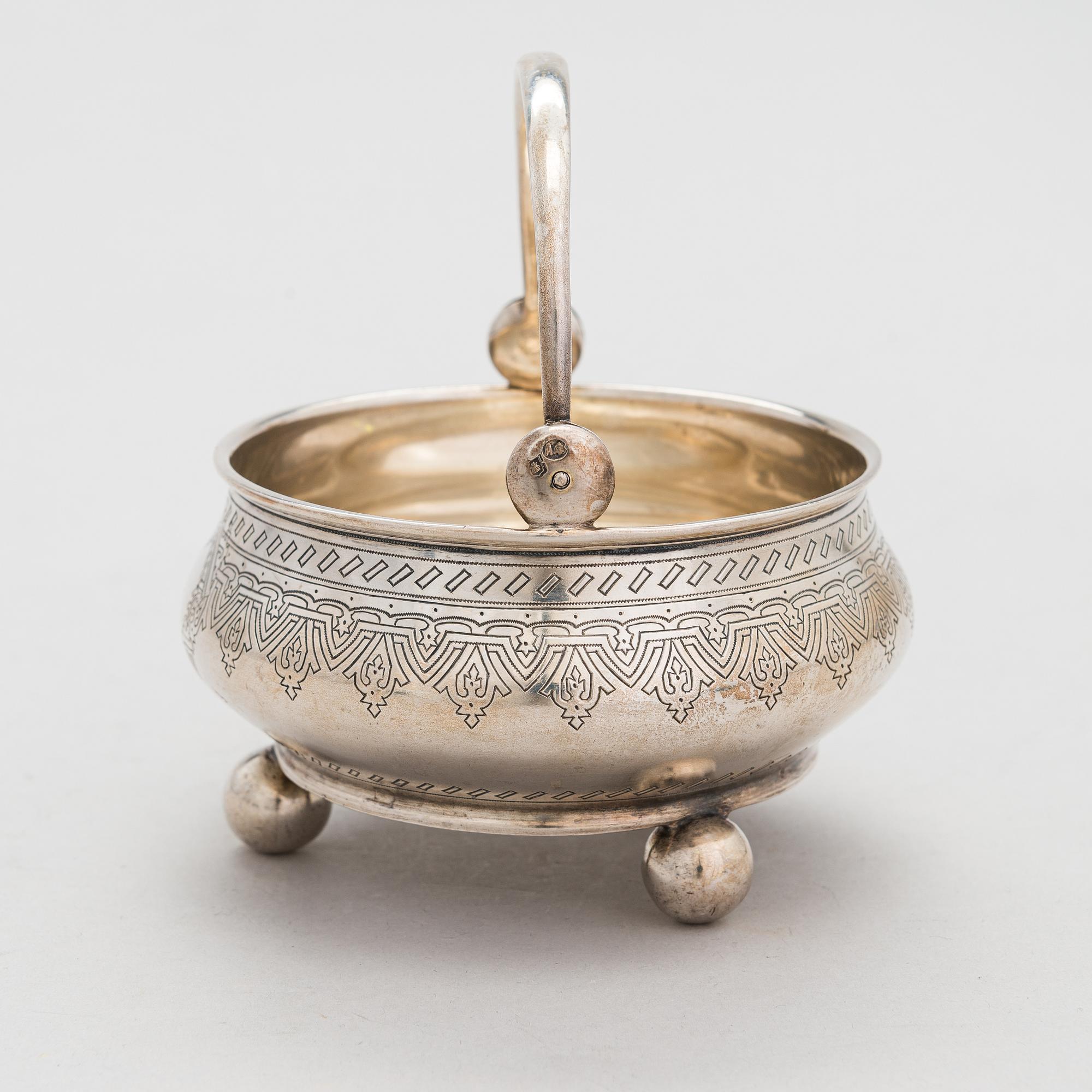 A Russian Pan-Slavic silver sugar bowl, maker's mark of Alexander Fuld, Moscow 1884.