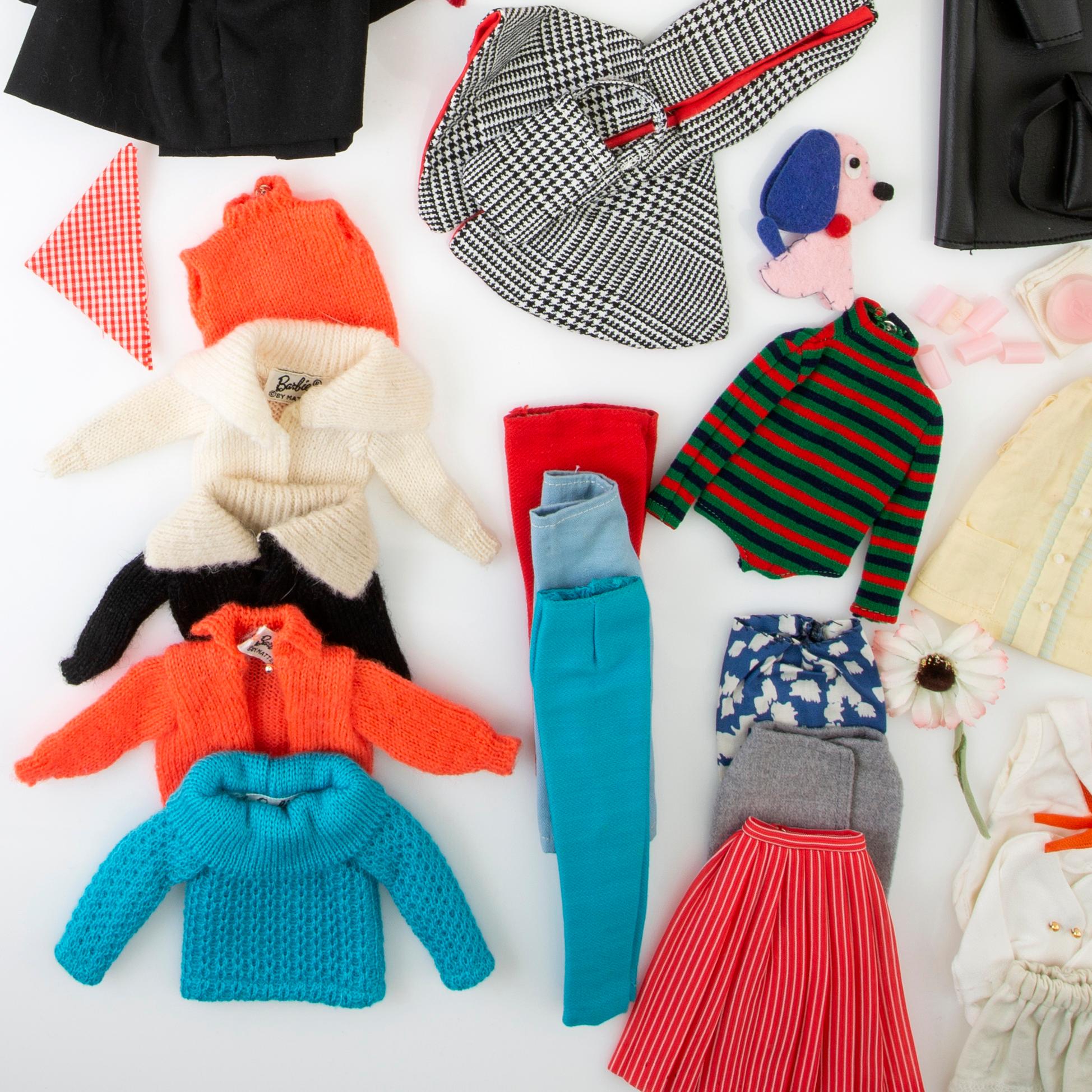 Barbie wardrobe along with clothes and accessories, 1960s, including "Theatre date" 1964.