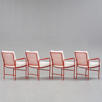 JOSEF FRANK, a set of four red lacquered steel garden chairs, model 591, Svenskt Tenn Sweden.