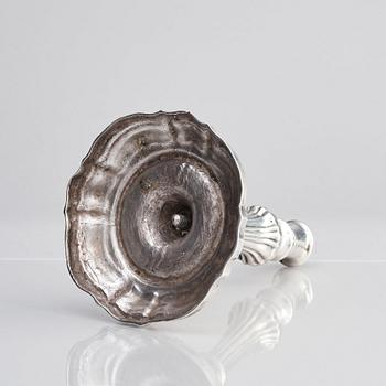 An Italian 18th century silver candlestick, unclear makers mark P.F, Venice 18th century.