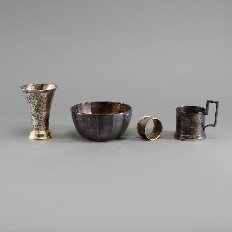 PARTI SILVER, 4 delar, bl a Sverige och Ryssland, 1900-talets början, vikt 403 g.