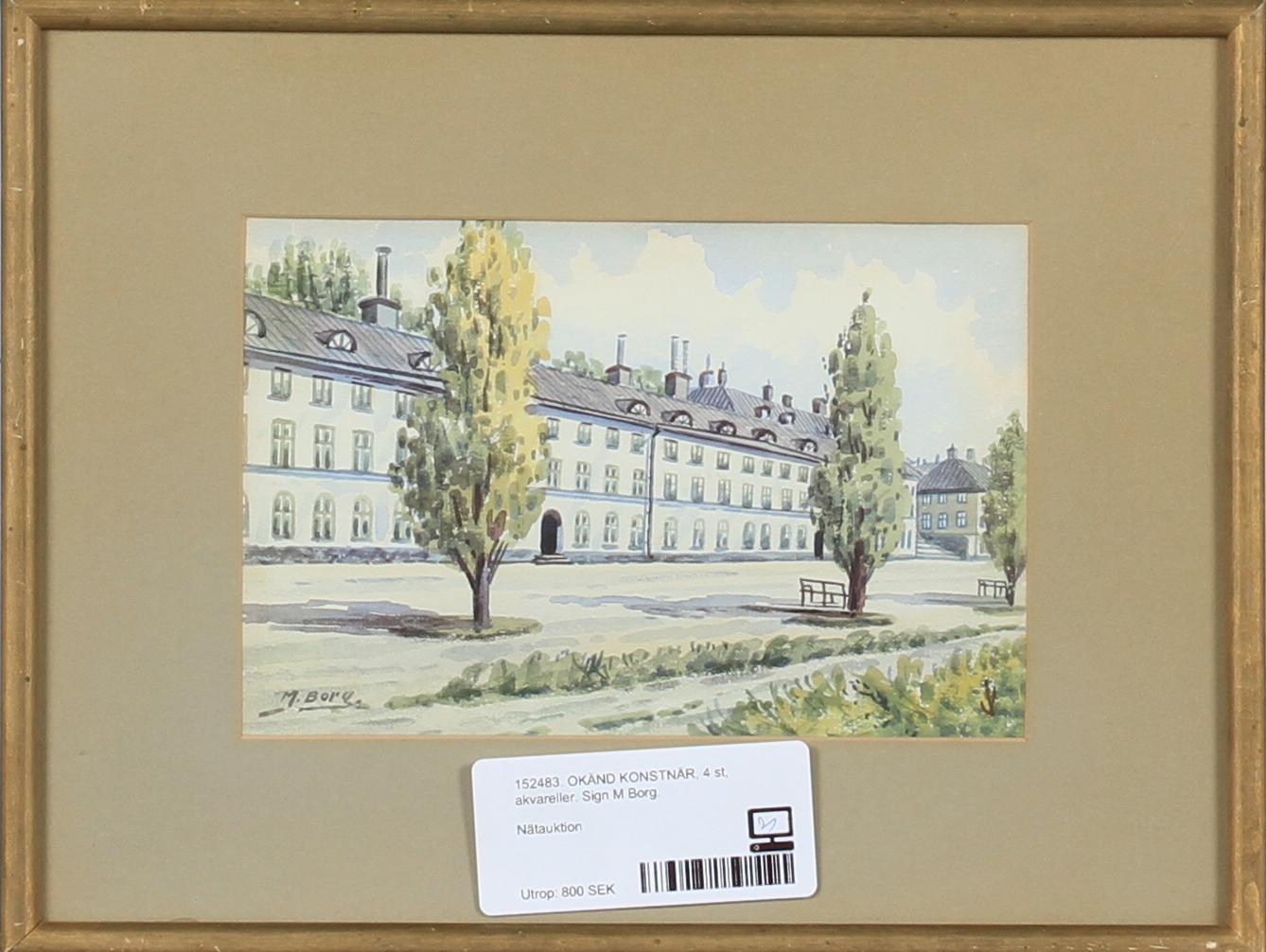OKÄND KONSTNÄR, akvareller, 4 st. Sign M Borg.