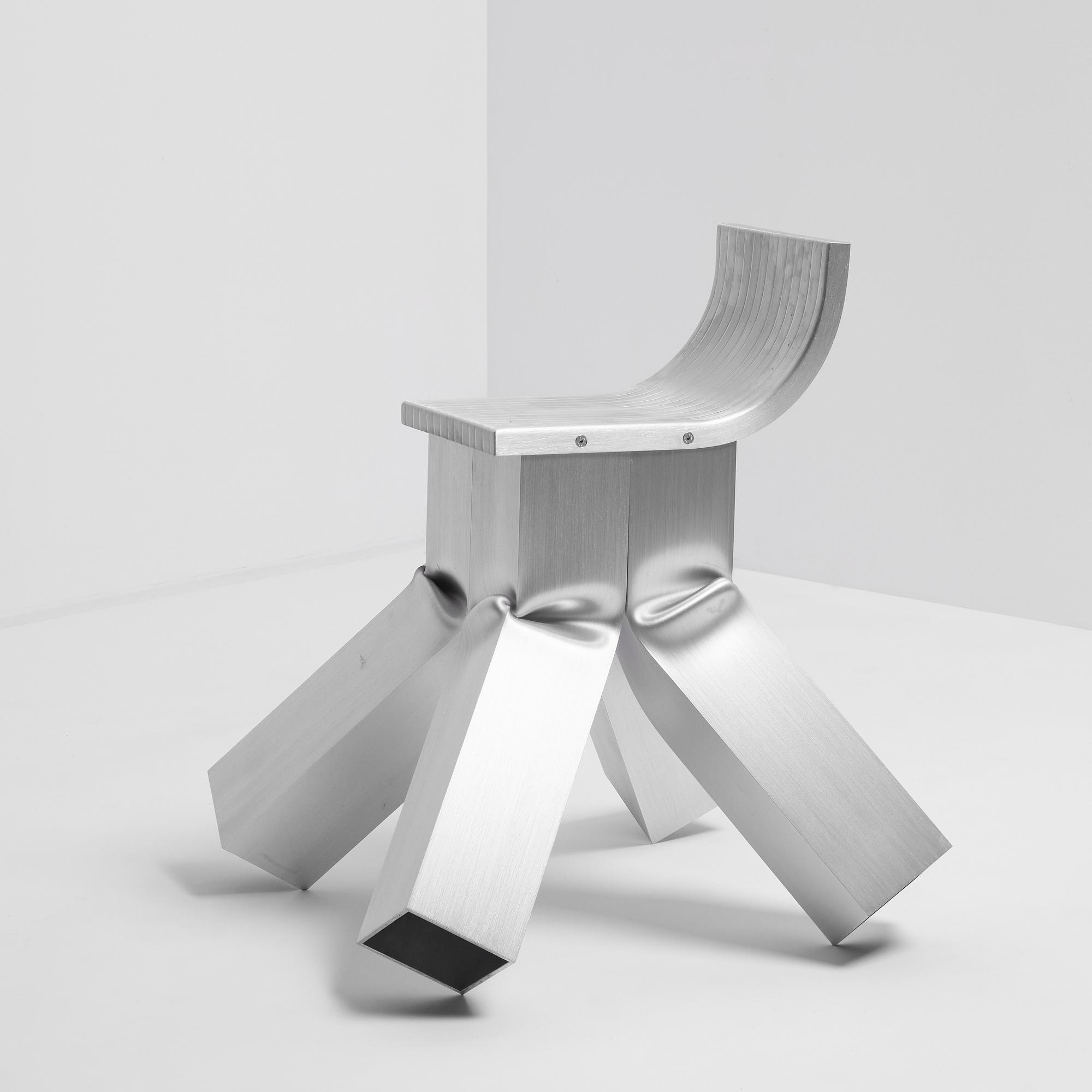 David Taylor, a unique stool, "Aluminium Stool (Banjo)", Studio Mellösaverken, Sweden, 2025.