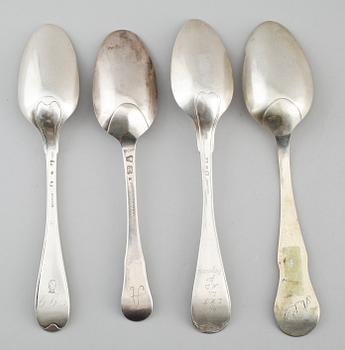 MATSKEDAR, 4 st, silver, olika modeller, 1700-/1800-tal. Vikt ca 246 gram.