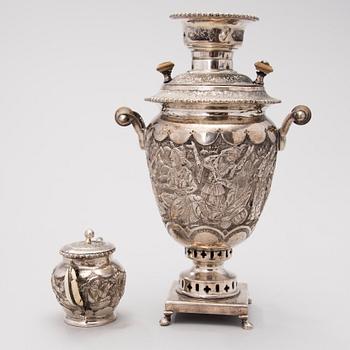 A Persian miniature Samovar, silver plated, mid-20th Century.