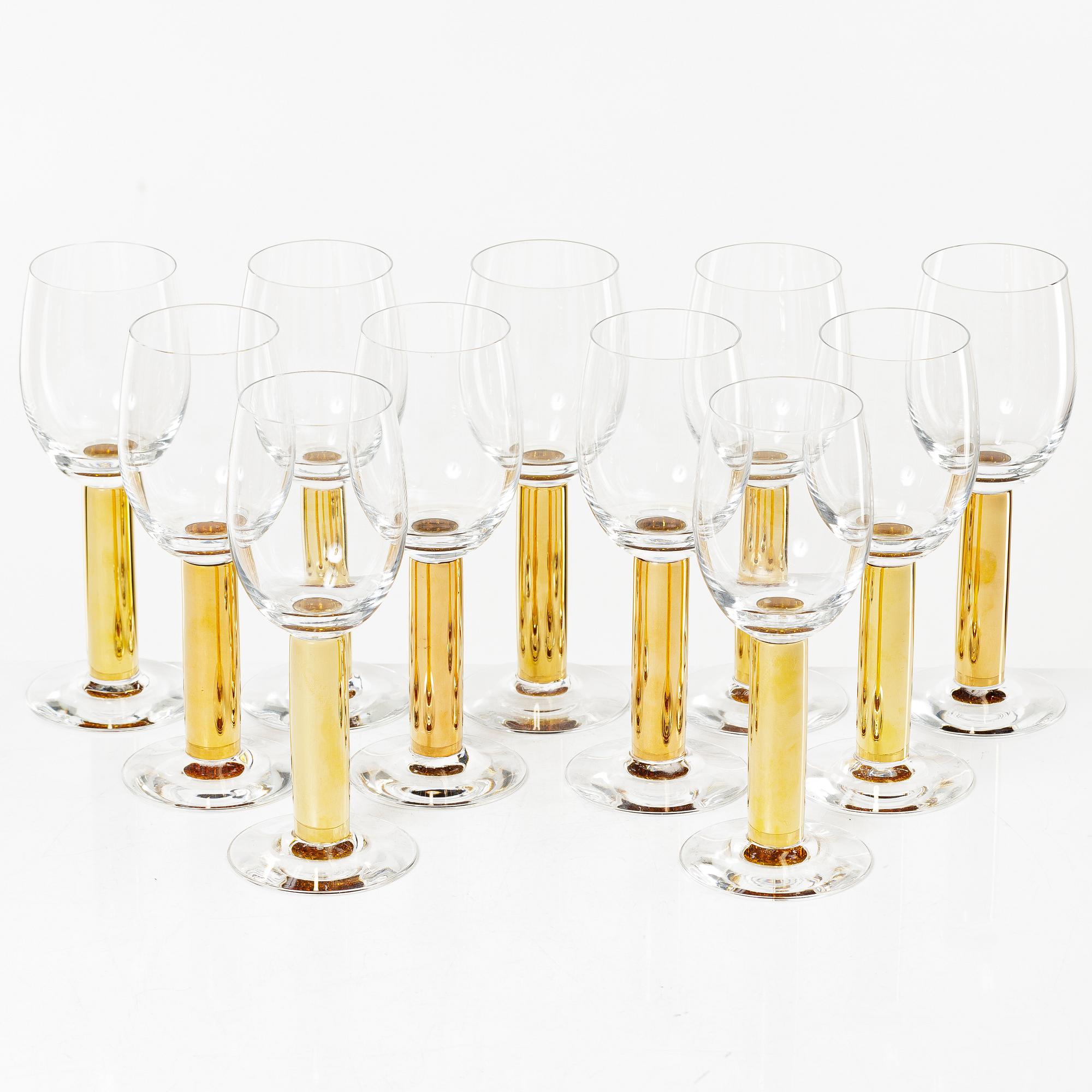 Gunnar Cyrén, 11 wine glasses, "Nobel", Orrefors, Sweden.
