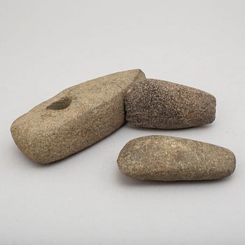 3 neolithic green stone axes.