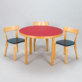 Alvar Aalto, dining table model 90A and chairs, 3 pcs, model 69, Artek 1960s.