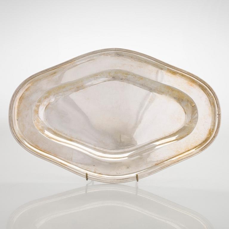 Serving platter, silver, Czechoslovakia, and twelve serving utensils, Alexander Sturm, Austria-Hungary, 1867-1941.