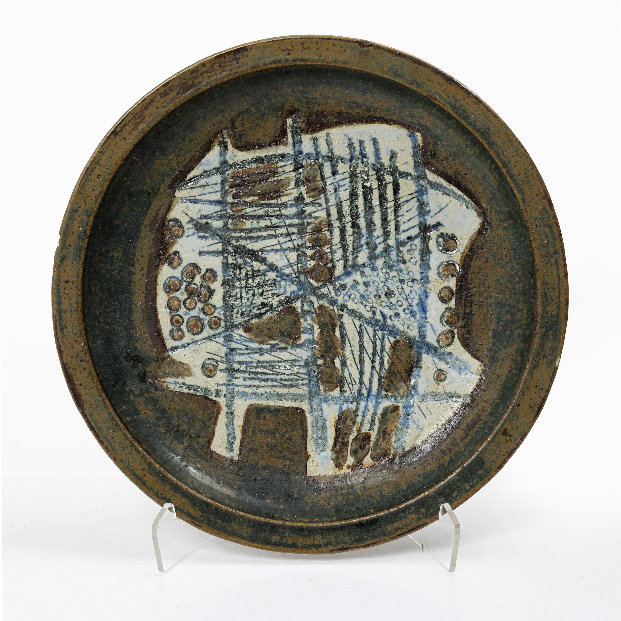 Carl-Harry Stålhane, Unique stoneware dish, Gustavsberg Studio.