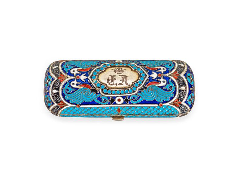 A Russian 19th century silver-gilt and enamel cigarette-case, makers mark of Ivan Chlebnikov, Moscow.