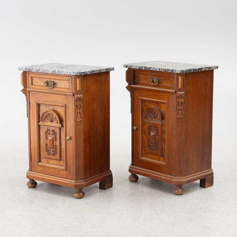 Bedside tables/cabinets, a pair, Neo-Renaissance, late 19th century.