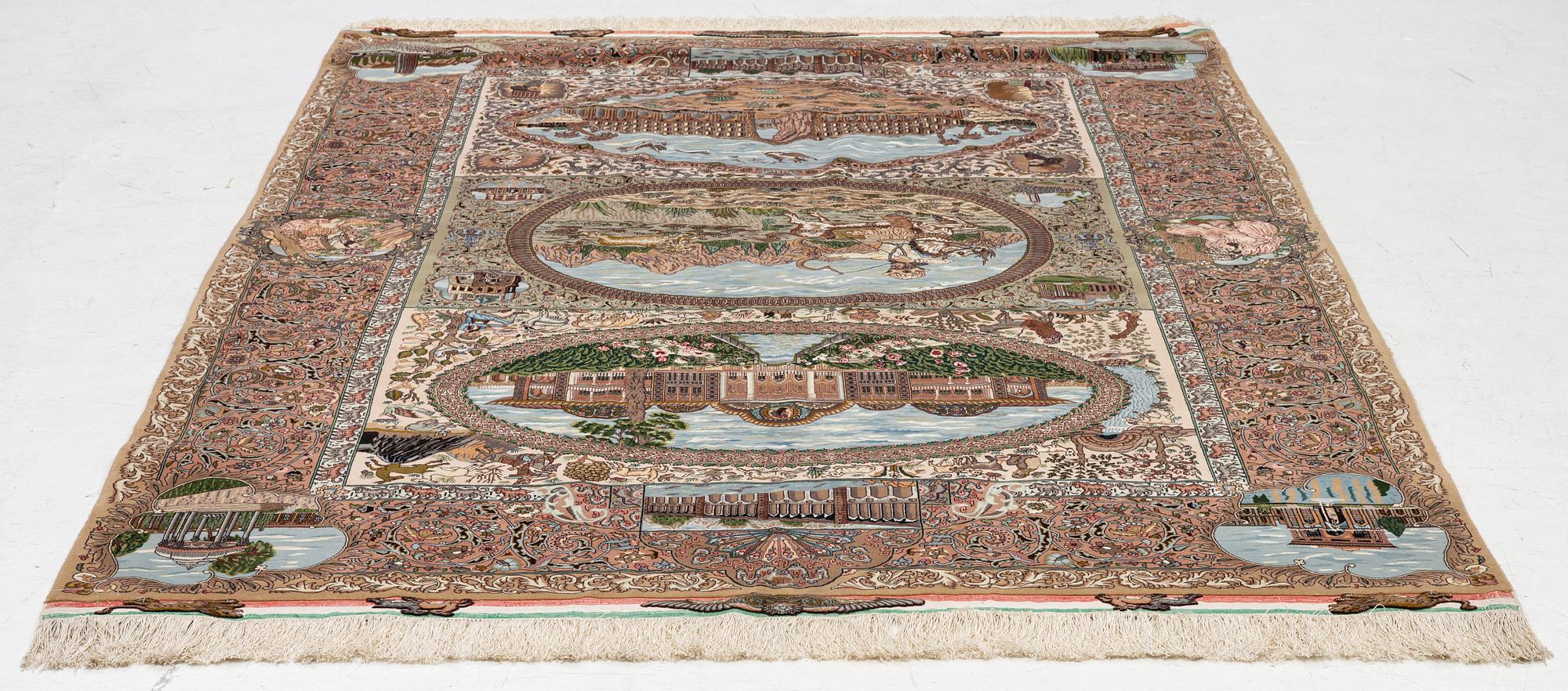 Matta, Täbriz, figural. ca 177 x. 241 cm.