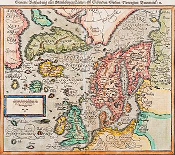544. KARTTA, Pohjoismaat. Septentrionales-Scandinavia. Sebastian Münster 1588-1628.