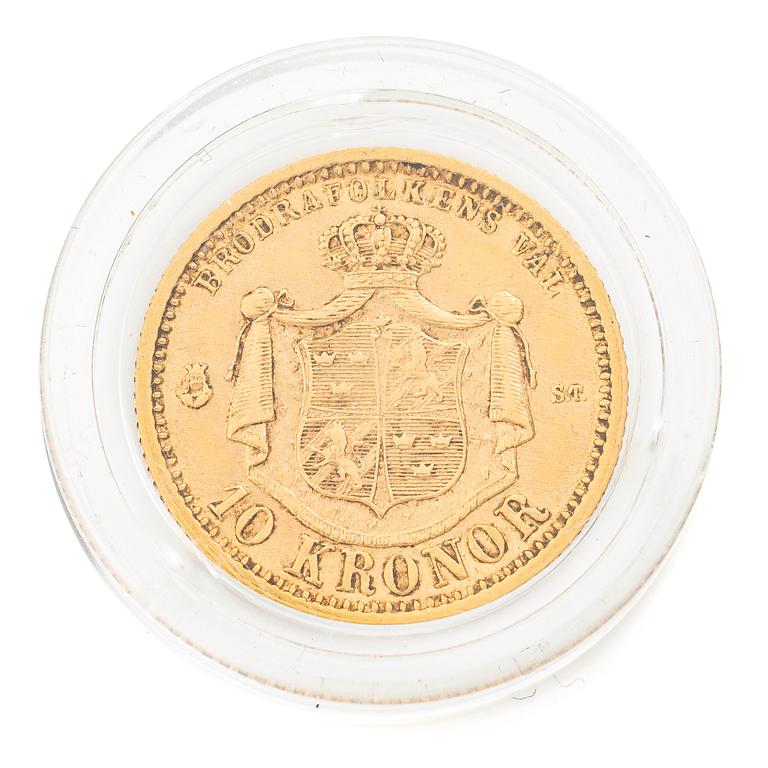 Guldmynt, Sverige, Oskar II, 10 kronor, 1874.