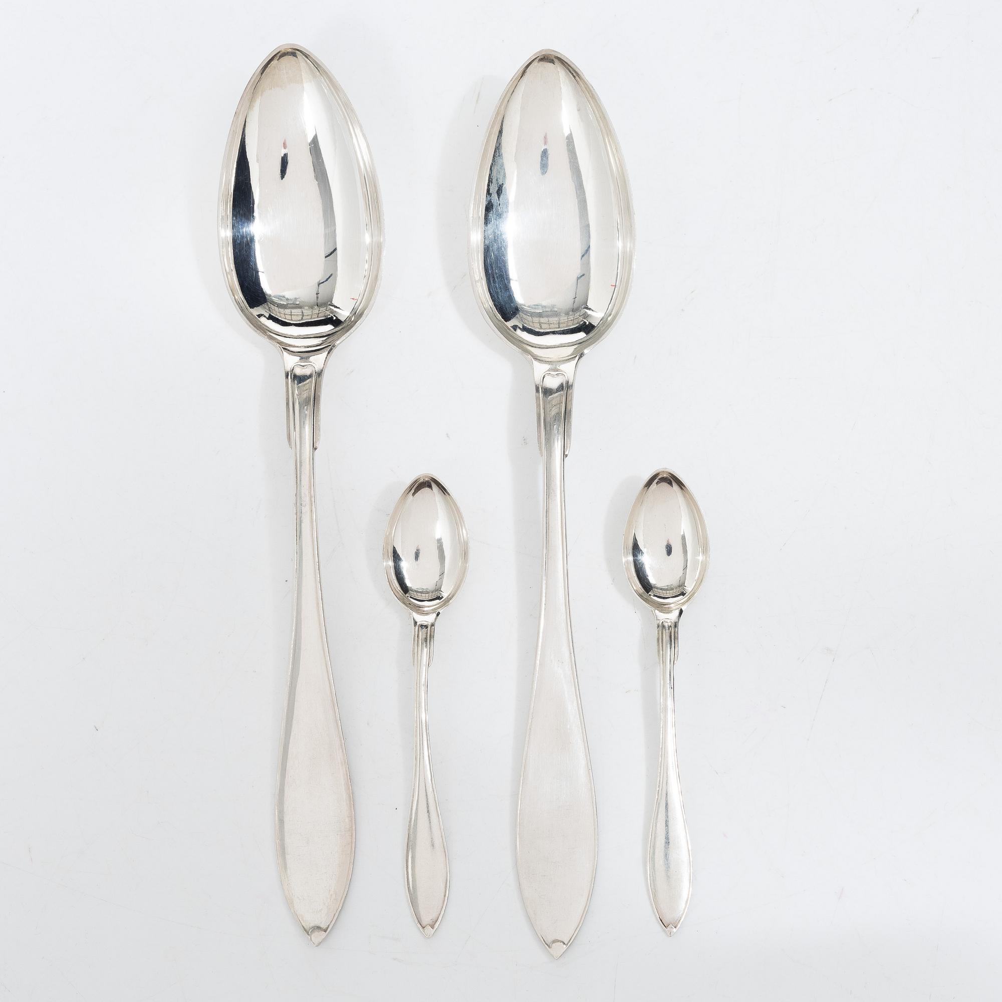 24 pieces of silver spoons, Swedish pointy model, by Otto Larsson, Landskrona, Sweden, 1925.