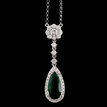 COLLIER, 18 k vitguld, smaragd ca 1.72 ct samt briljantslipade diamanter tot ca 0.72 ct.