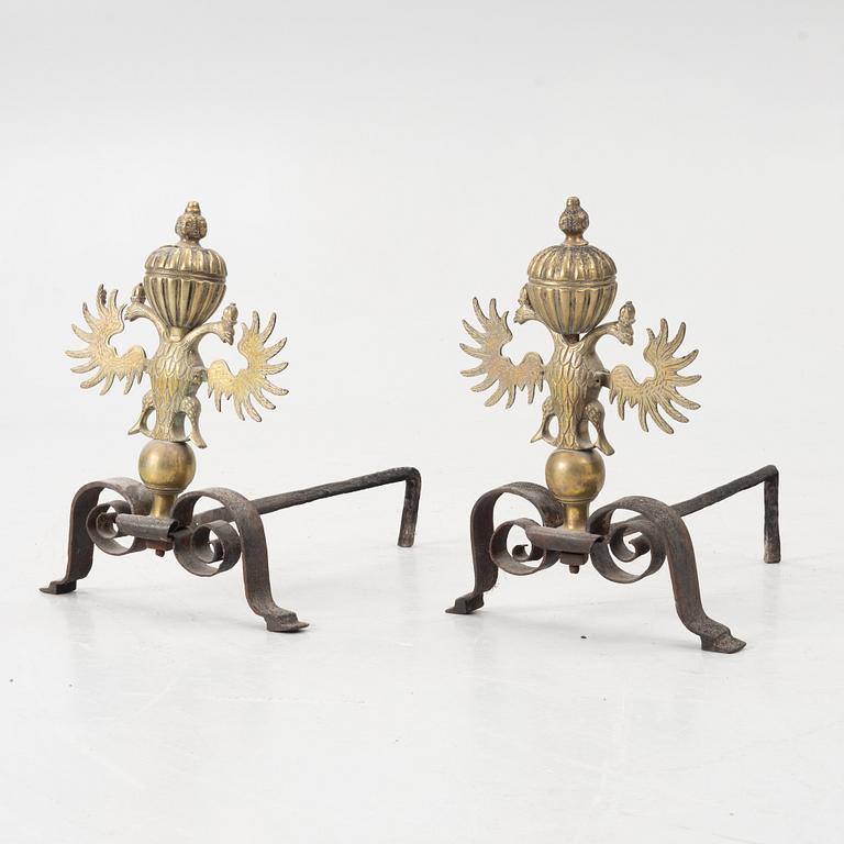 Fire dogs, a pair, circa 1900.