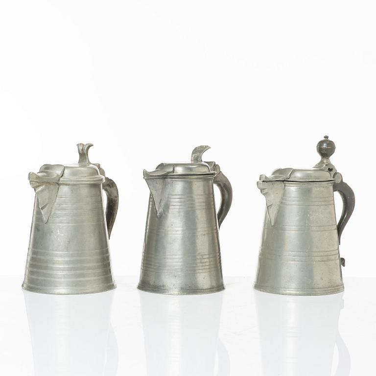 A set of three pewter tankars, Nyköping, Sweden, later part 18th century.