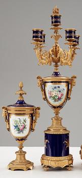 A French 'Sèvres' five piece gilt-bronze garniture, 19th Century, Signed P.D. Boucher.