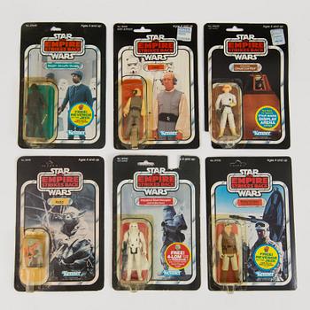 A lot of six Star Wars action figures in original packaging Kenner 1980s.